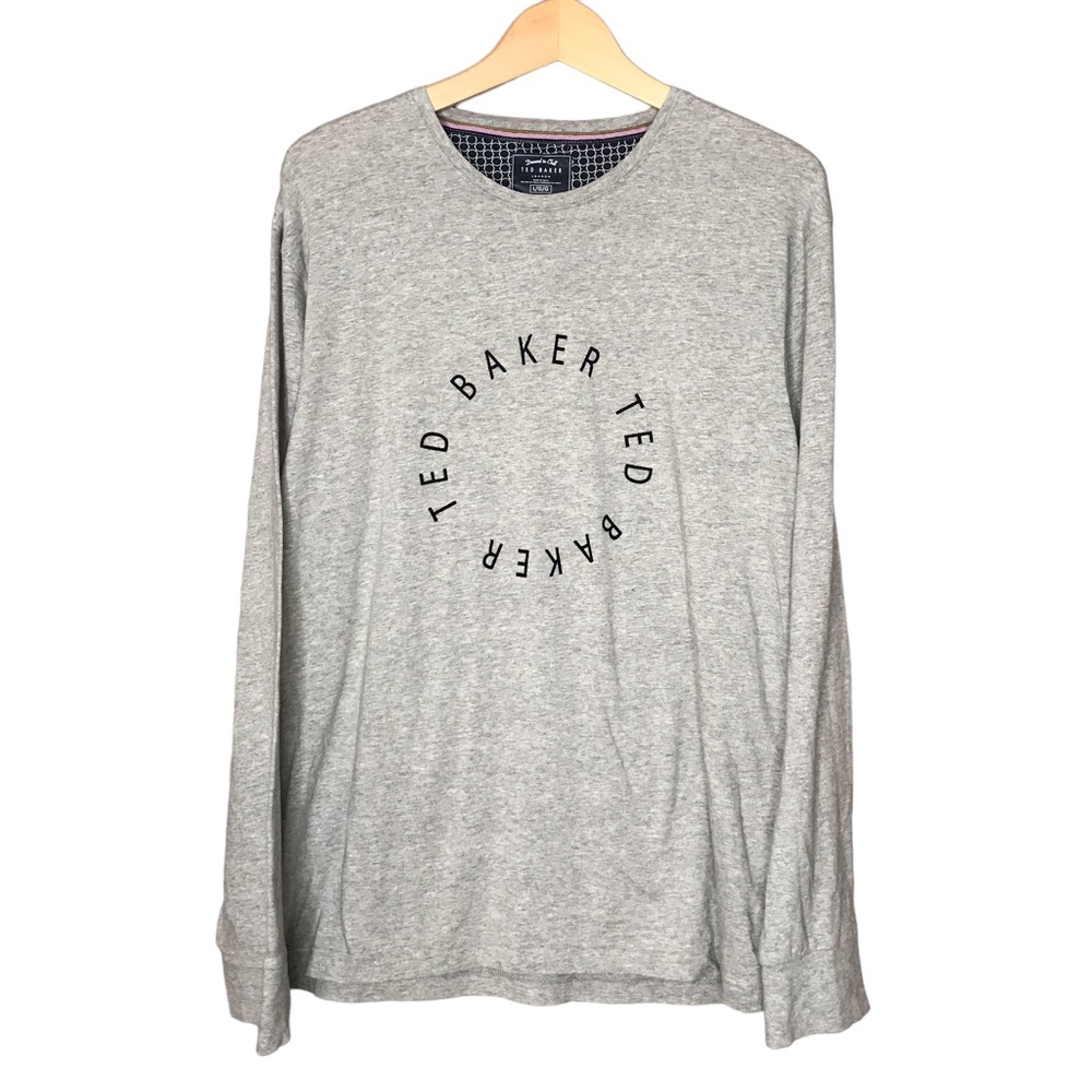Ted Baker London Long Sleeve Tee Cotton Blend Loungewear T-Shirt Spellout Large
